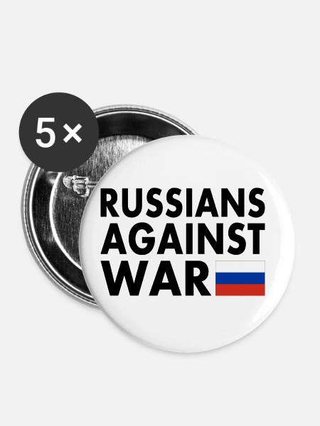 RUSSEN GEGEN KRIEG - Buttons klein 25 mm (5er Pack) - Weiß