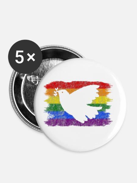 Regenbogen Flagge Friedenstaube - Buttons klein 25 mm (5er Pack) - Weiß