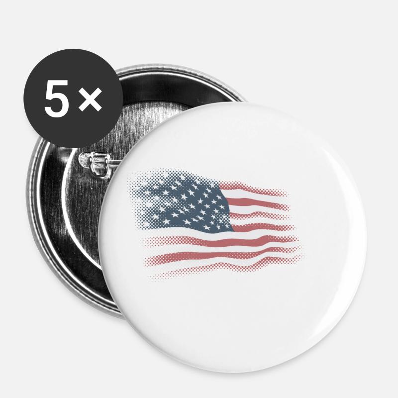 USA flag - Buttons small 1''/25 mm (5-pack) - white