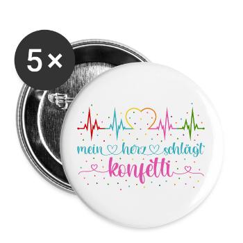 Fasching Herzschlag EKG Mein Herz schlägt Konfetti - Buttons klein 25 mm (5er Pack) - Weiß - Vorne