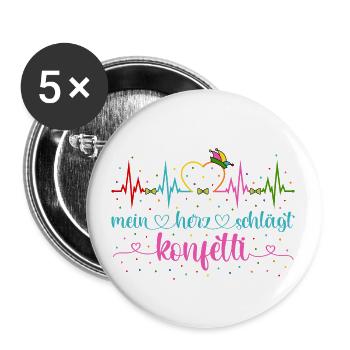 Fasching Herzschlag EKG Mein Herz schlägt Konfetti - Buttons klein 25 mm (5er Pack) - Weiß - Vorne