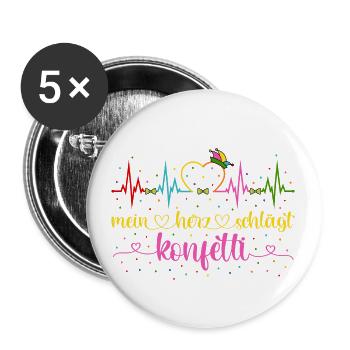 Fasching Herzschlag EKG Mein Herz schlägt Konfetti - Buttons klein 25 mm (5er Pack) - Weiß - Vorne