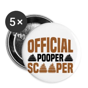 Official Pooper Scooper 60 - Buttons klein 25 mm (5er Pack) - Weiß - Vorne