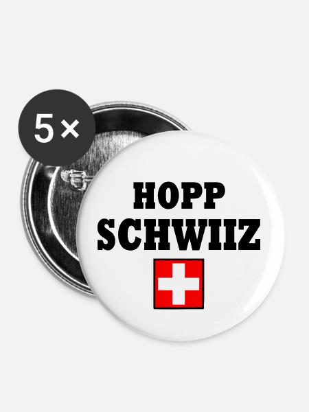 Hopp schwiiz - Buttons klein 25 mm (5er Pack) - Weiß