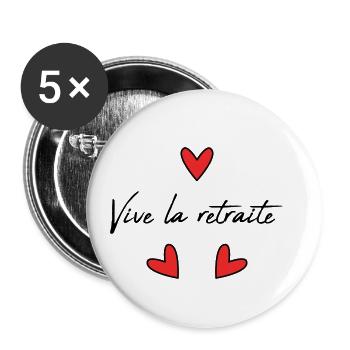 RETRAITE. RETRAITE. RETRAITEE. RETRAITE - Lot de 5 petits badges (25 mm) - blanc - Devant