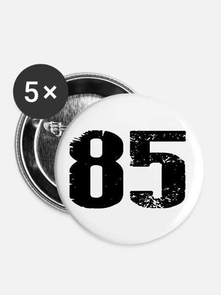 85 Zahl Trikot - Buttons klein 25 mm (5er Pack) - Weiß