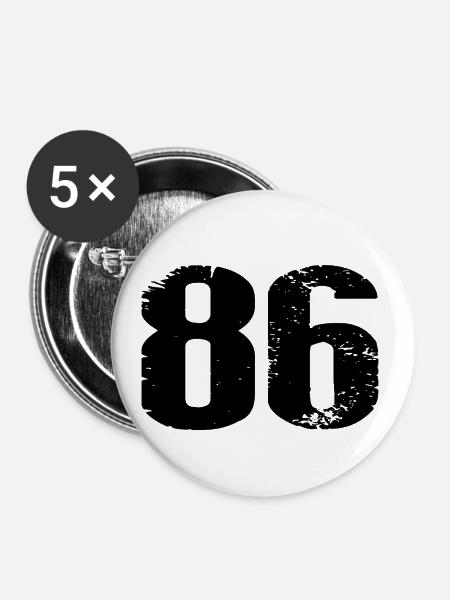 86 Zahl Trikot - Buttons klein 25 mm (5er Pack) - Weiß