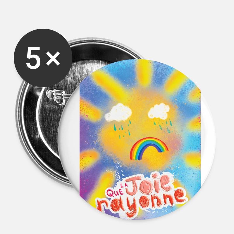 Soleil rayonnant pop - Lot de 5 petits badges (25 mm) - blanc