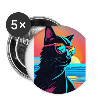 Synthwave Cat - Buttons small 1''/25 mm (5-pack) - white - Front