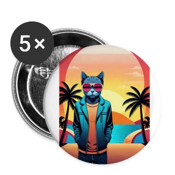 Synthwave Cat - Buttons small 1''/25 mm (5-pack) - white - Front