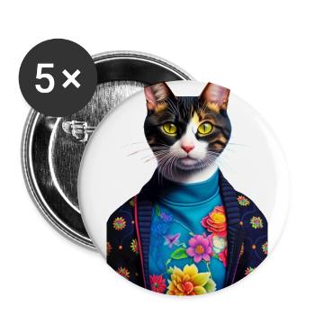 Wonderful domestic short-haired cat waits lonely - Buttons small 1''/25 mm (5-pack) - white - Front