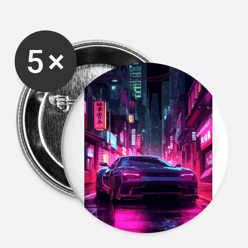 Auto Neon Stadt - Buttons klein 25 mm (5er Pack) - Weiß