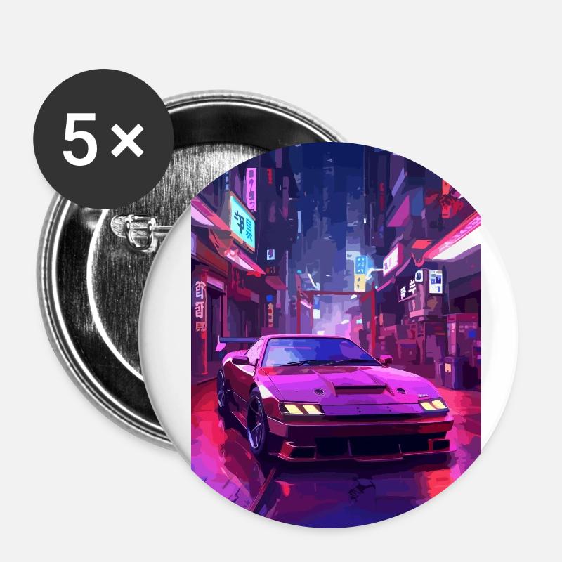 Auto Neon Stadt - Buttons klein 25 mm (5er Pack) - Weiß