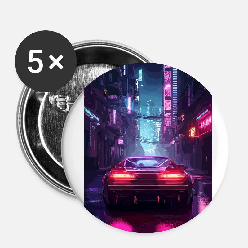 Auto Neon Stadt - Buttons klein 25 mm (5er Pack) - Weiß