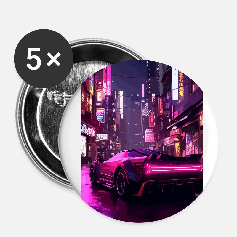Auto Neon Stadt - Buttons klein 25 mm (5er Pack) - Weiß