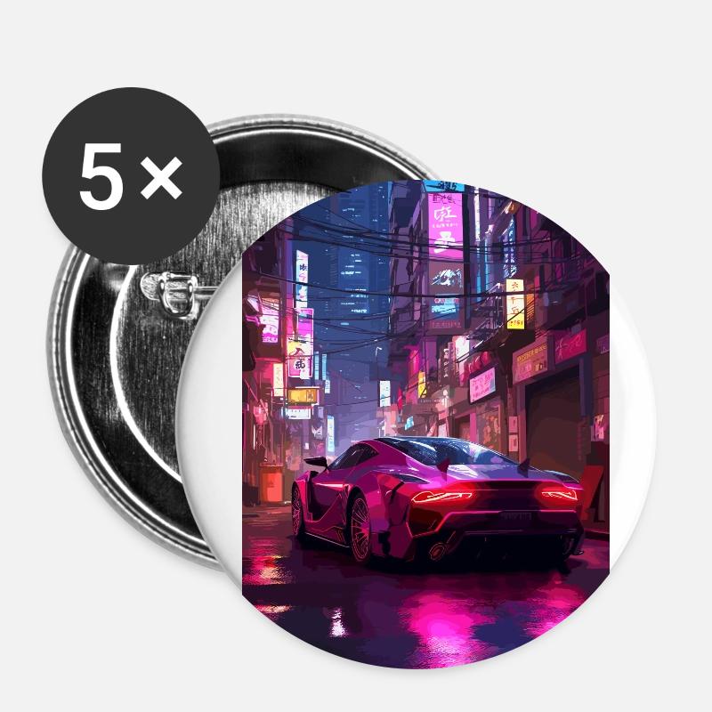 Auto Neon Stadt - Buttons klein 25 mm (5er Pack) - Weiß