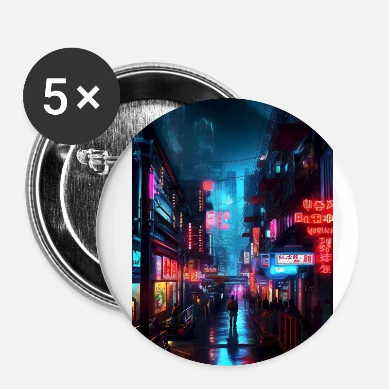 Straße Neon Stadt - Buttons klein 25 mm (5er Pack) - Weiß