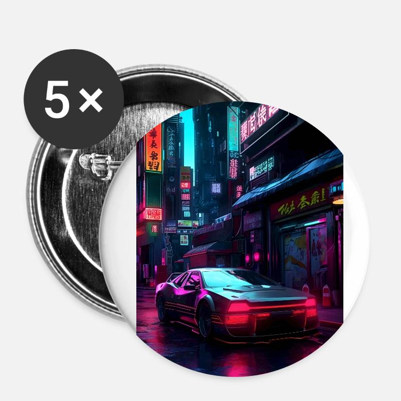 Auto Neon Stadt - Buttons klein 25 mm (5er Pack) - Weiß