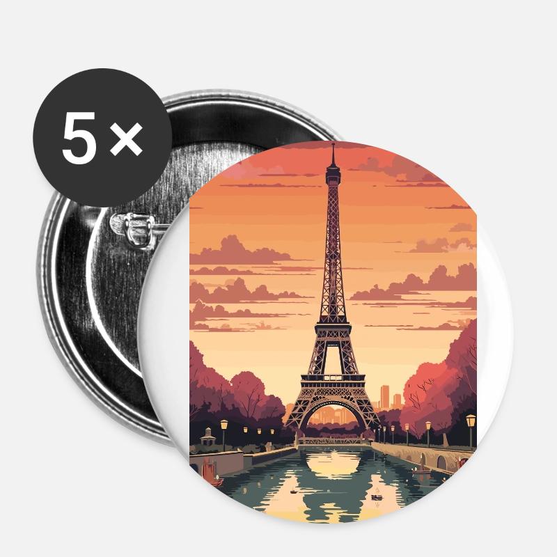 Eiffel Tower Paris - Buttons small 1''/25 mm (5-pack) - white
