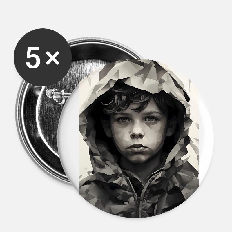 Garçon timide - Lot de 5 petits badges (25 mm) - blanc