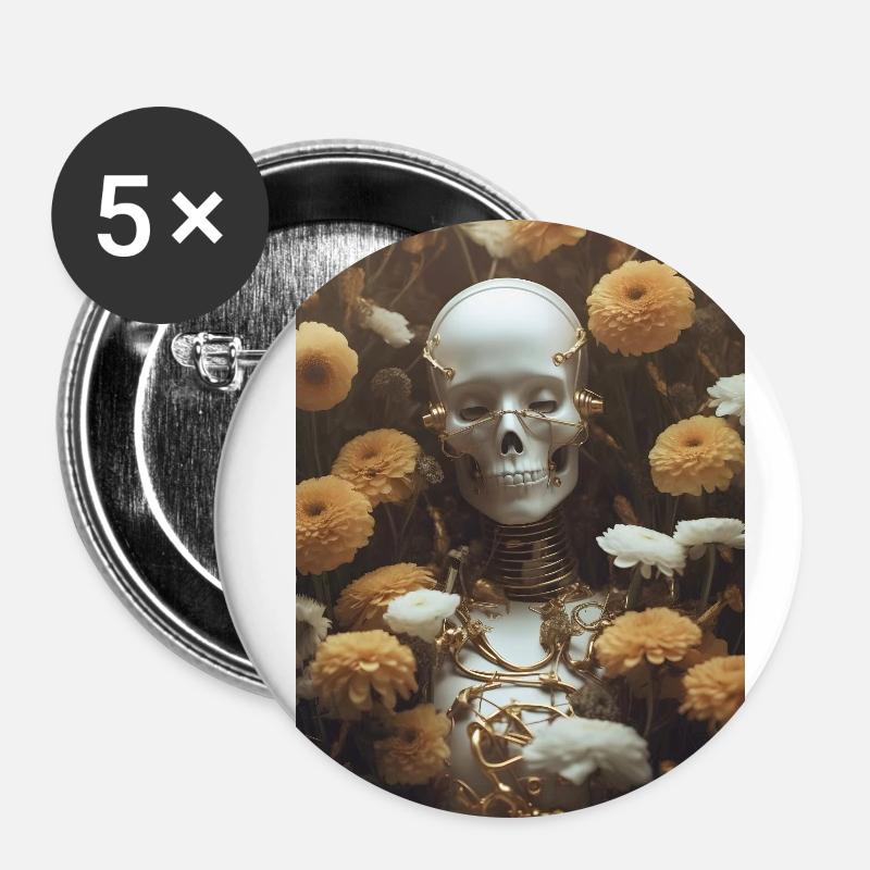 Robot Flowers - Buttons small 1''/25 mm (5-pack) - white