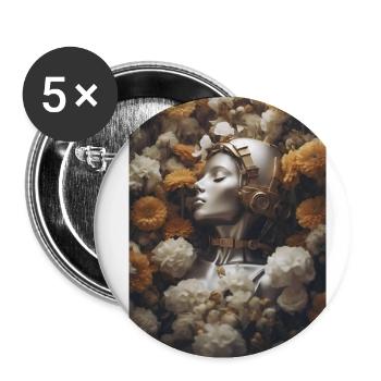 Roboter Blumen - Buttons klein 25 mm (5er Pack) - Weiß - Vorne