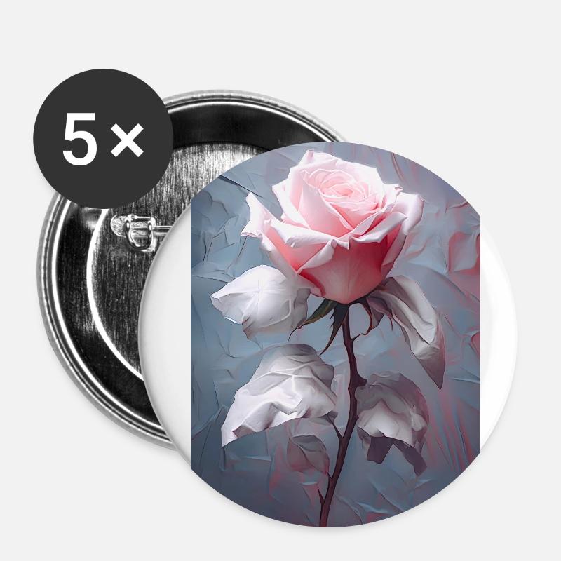 Rose - Lot de 5 petits badges (25 mm) - blanc