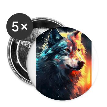Wolf Face Fire - Buttons small 1''/25 mm (5-pack) - white - Front