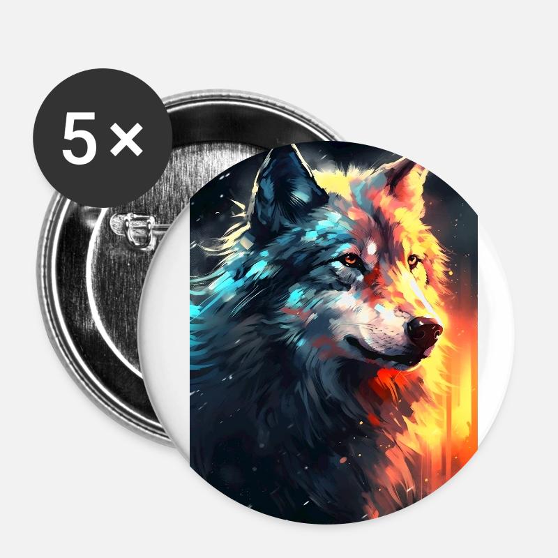 Wolf Face Fire - Buttons small 1''/25 mm (5-pack) - white