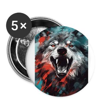 Wolf Face Fire - Buttons small 1''/25 mm (5-pack) - white - Front