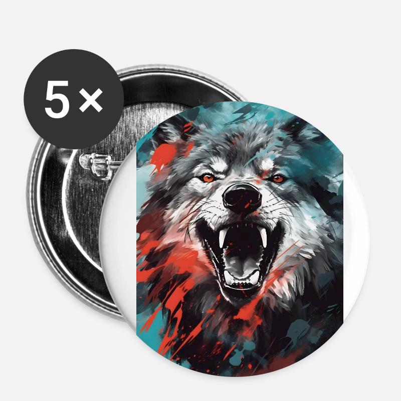 Wolf Face Fire - Buttons small 1''/25 mm (5-pack) - white