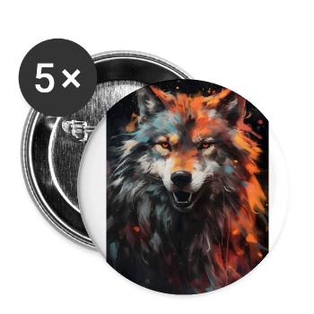 Wolf Face Fire - Buttons small 1''/25 mm (5-pack) - white - Front