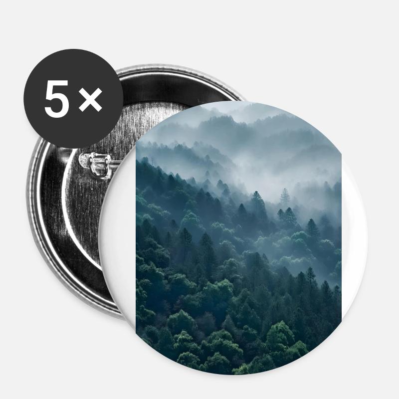 Brouillard forestier - Lot de 5 petits badges (25 mm) - blanc