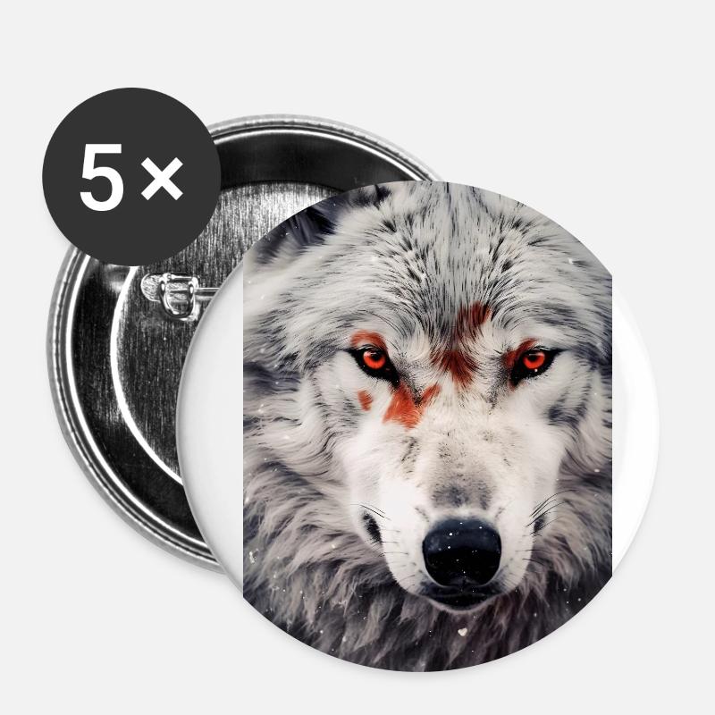 Wolf Gesicht Blut - Buttons klein 25 mm (5er Pack) - Weiß