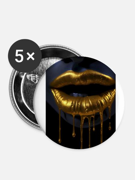Lippen Reichtum Gold - Buttons klein 25 mm (5er Pack) - Weiß