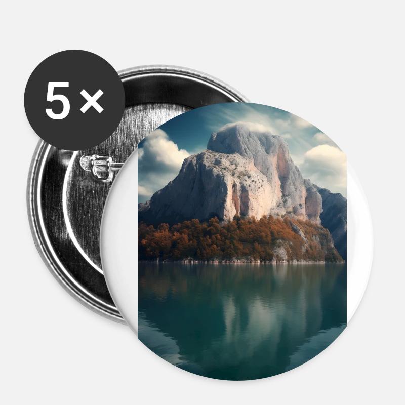 Wald See Nebel - Buttons klein 25 mm (5er Pack) - Weiß