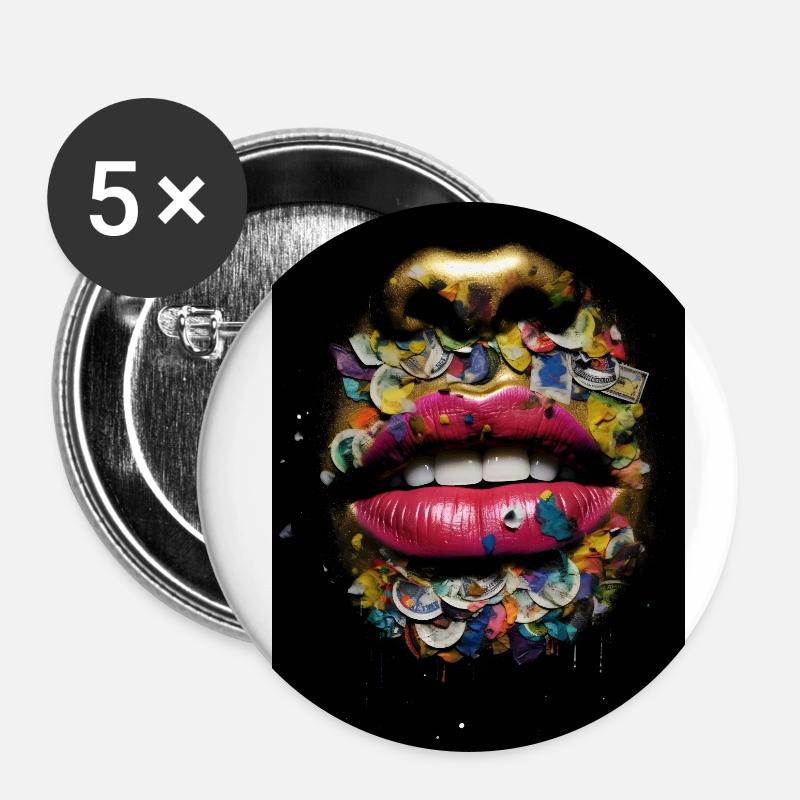 Lippen - Buttons klein 25 mm (5er Pack) - Weiß