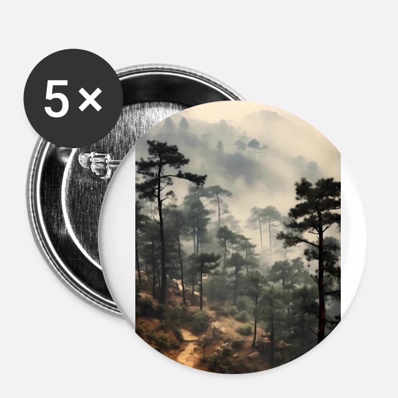 Brouillard forestier - Lot de 5 petits badges (25 mm) - blanc