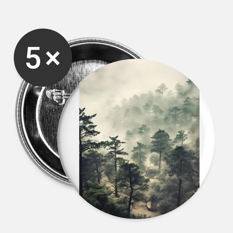 Wald Nebel - Buttons klein 25 mm (5er Pack) - Weiß