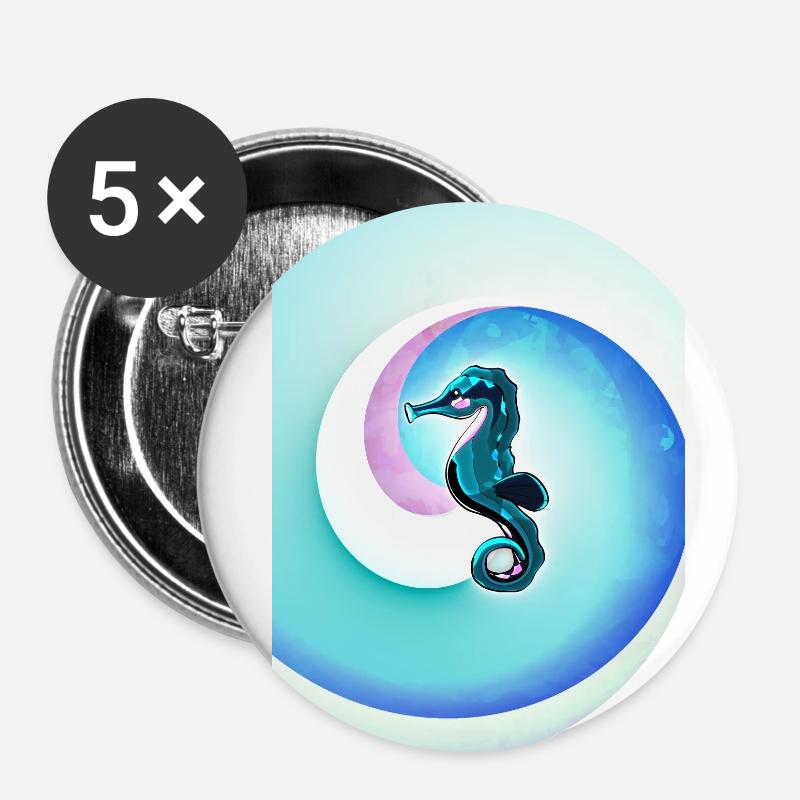 Seepferdchen mit blauem Wirbelhintergrund - Buttons klein 25 mm (5er Pack) - Weiß