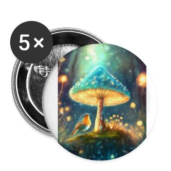 Merle magique sous un champignon - Lot de 5 petits badges (25 mm) - blanc - Devant