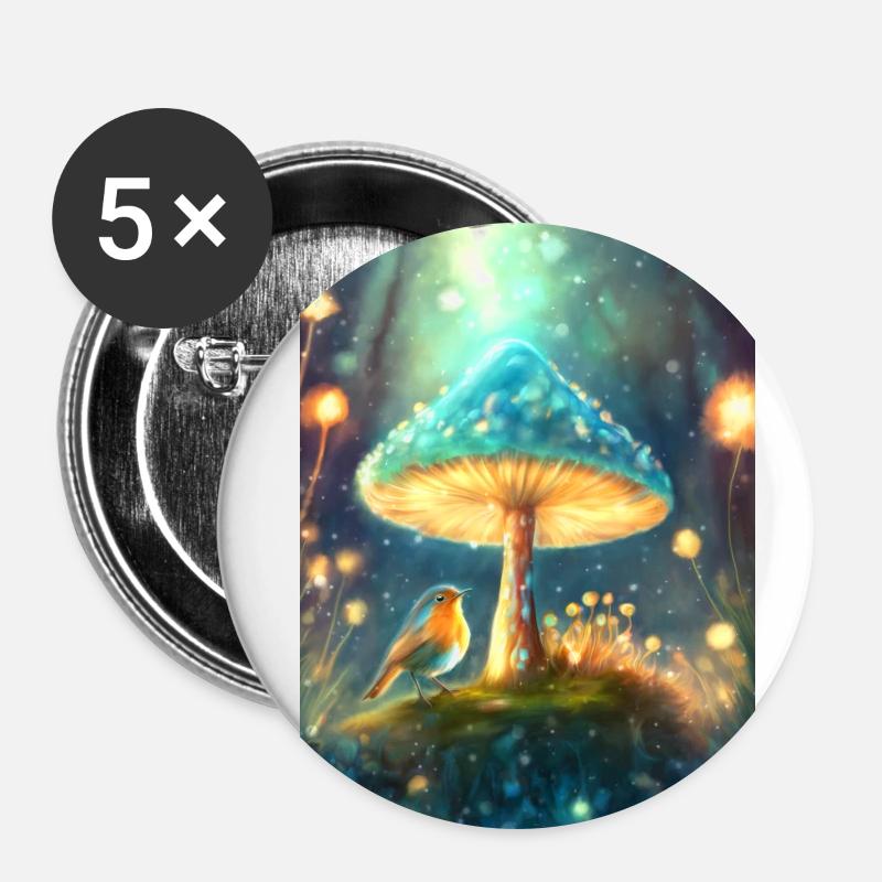 Magic robin under a toadstool - Buttons small 1''/25 mm (5-pack) - white