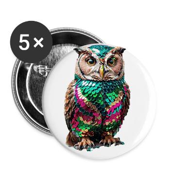 Hibou,Paillettes,Métallique,Or - Lot de 5 petits badges (25 mm) - blanc - Devant
