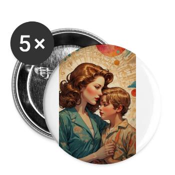 Mutter Kind - Retro 50er Jahre - Illustration - Buttons klein 25 mm (5er Pack) - Weiß - Vorne