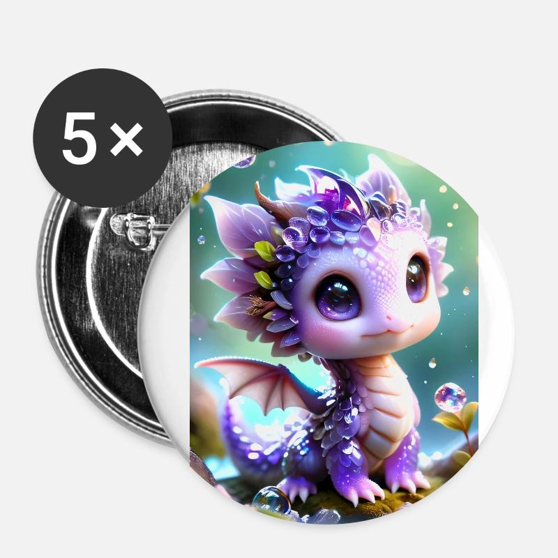 Dragon violet - Buttons small 1''/25 mm (5-pack) - white