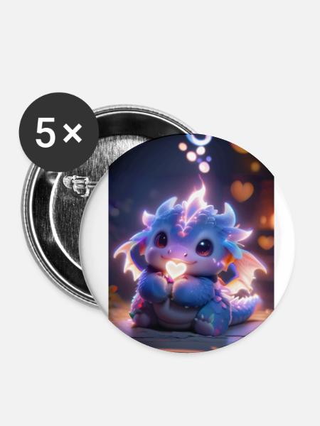 Chubby Dragon - Buttons klein 25 mm (5er Pack) - Weiß