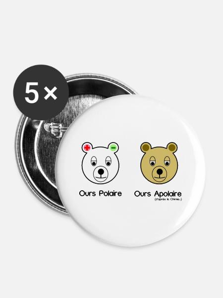 Polarbear - Buttons klein 25 mm (5er Pack) - Weiß