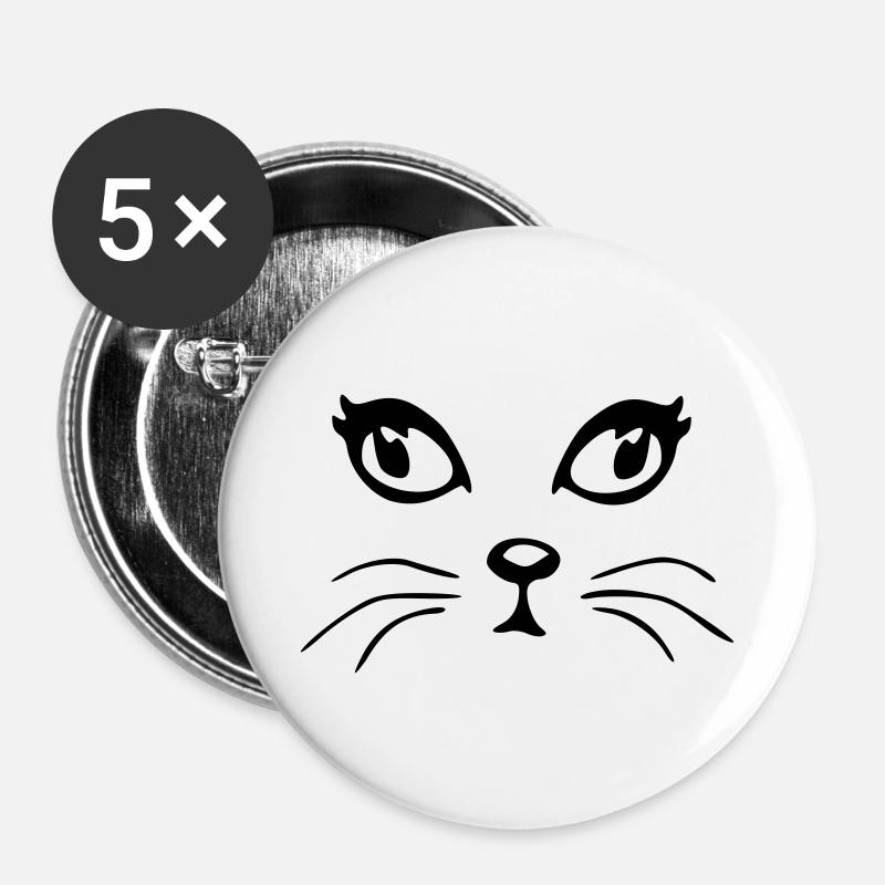 Pussy-cat Katze - Buttons klein 25 mm (5er Pack) - Weiß