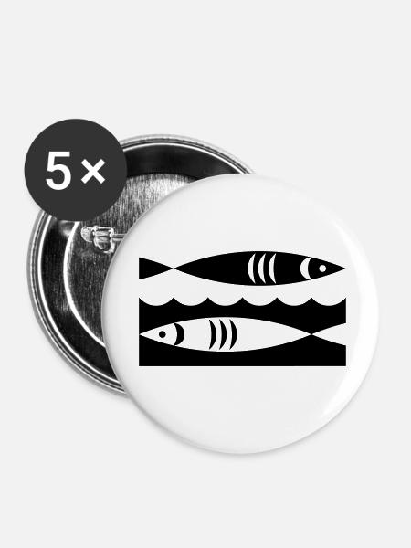 Fische - Buttons klein 25 mm (5er Pack) - Weiß