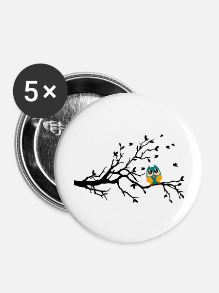 Eule-Ast - Buttons klein 25 mm (5er Pack) - Weiß